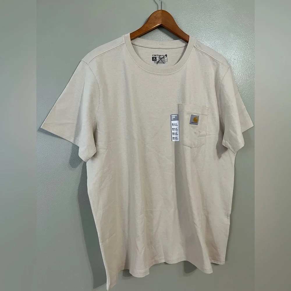Carhartt Womens Cotton Lose Fit Short Sleeve Tee Cream Pocket T-Shirt Xl New - Picture 2 of 7